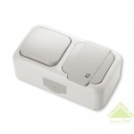 Блок Viko выключатель 1 клавиша + розетка с заземлением, крышка, IP44, серый