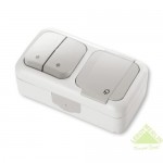 Блок Viko выключатель 2 клавиши + розетка с заземлением, крышка, IP44, серый