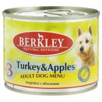 Консервы Berkley Adult Dog Menu для взрослых Собак индейка с яблоками №3 200г (6 шт.)