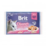 Влажный корм для кошек BRIT Premium Dinner Plate Jelly набор паучей Кусочки в желе 85 г, 4 шт.