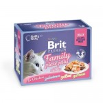 Влажный корм для кошек BRIT Premium Family Plate Jelly Семейная тарелка набор паучей Кусочки в желе 85 г, 12 шт.