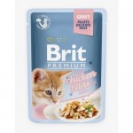 Влажный корм для котят BRIT Premium Gravy Chiсken fillets for kitten Кусочки Куриного филе в соусе 85 г, 24 шт.